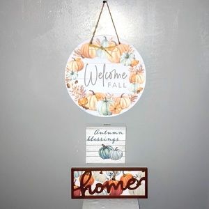 3X HP 3 Brand NWT Fall Home Decor Signs- Welcome Fall, Autumn Blessings & Home